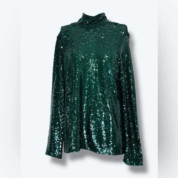 Zara Hunter Green Sequin Oversized Top - Picture 1 of 4